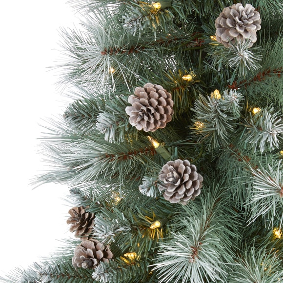 6 Frosted Tip British Columbia Mountain Pine Artificial Christmas Tree with 250 Clear Lights Pine Cones and 588 Bendable Branches - SKU #T1985 - 2