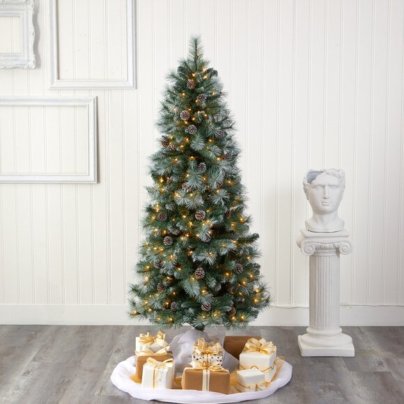 6 Frosted Tip British Columbia Mountain Pine Artificial Christmas Tree with 250 Clear Lights Pine Cones and 588 Bendable Branches - SKU #T1985 - 4