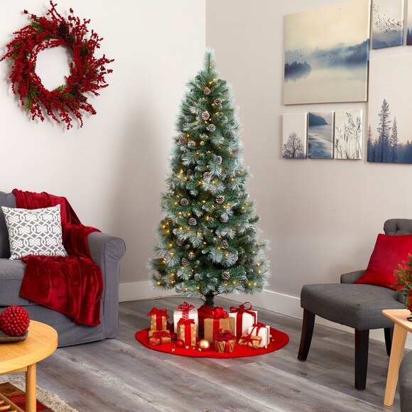 6 Frosted Tip British Columbia Mountain Pine Artificial Christmas Tree with 250 Clear Lights Pine Cones and 588 Bendable Branches - SKU #T1985 - 5