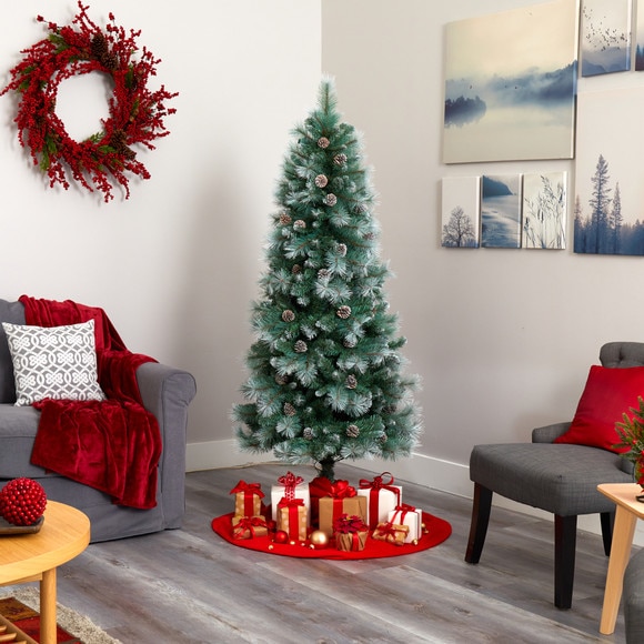 6 Frosted Tip British Columbia Mountain Pine Artificial Christmas Tree with 250 Clear Lights Pine Cones and 588 Bendable Branches - SKU #T1985 - 6