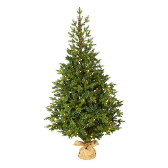 5 Fraser Fir Natural Look Artificial Christmas Tree with 190 Clear LED Lights a Burlap Base and 1217 Bendable Branches - SKU #T1991