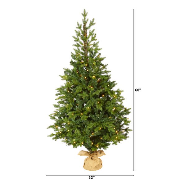 5 Fraser Fir Natural Look Artificial Christmas Tree with 190 Clear LED Lights a Burlap Base and 1217 Bendable Branches - SKU #T1991 - 1