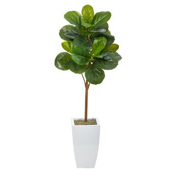 45 Fiddle Leaf Artificial Tree in White Metal Planter - SKU #T2110