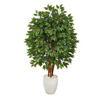 57 Super Deluxe Artificial Ficus Tree in White Planter - SKU #T2150