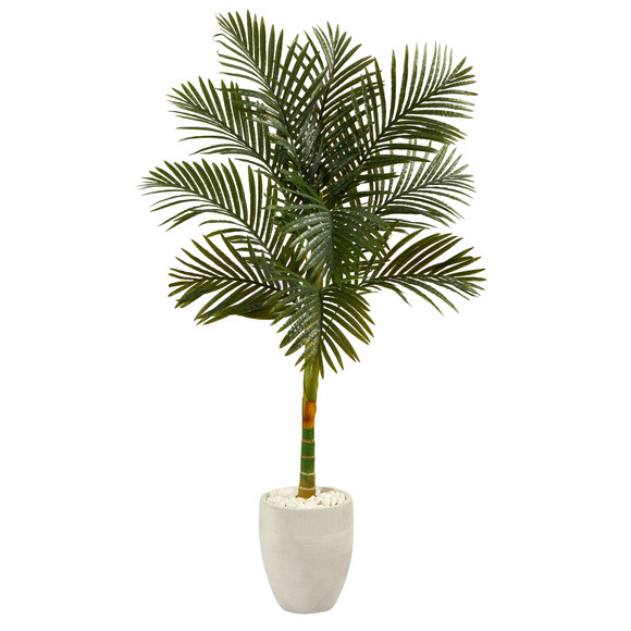 63 Golden Cane Artificial Palm Tree in White Planter - SKU #T2176