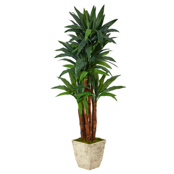5 Dracaena Artificial Tree in Country White Planter - SKU #T2180
