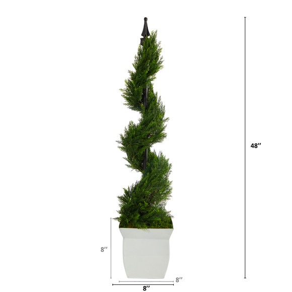 4 Cypress Spiral Topiary Artificial Tree in White Metal Planter - SKU #T2192 - 1