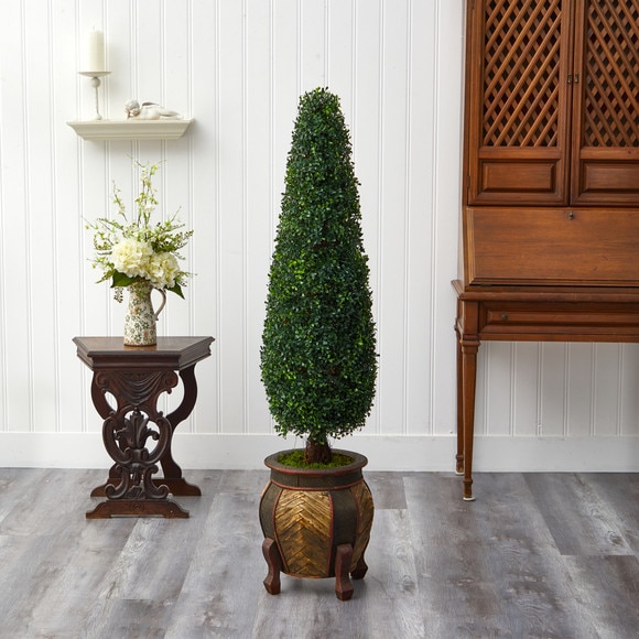 59 Boxwood Topiary Artificial Tree in Decorative Planter UV Resistant Indoor/Outdoor - SKU #T2194 - 2