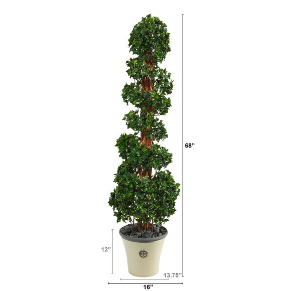 68 English Ivy Topiary Spiral Artificial Tree in Decorative Planter UV Resistant Indoor/Outdoor - SKU #T2204 - 1