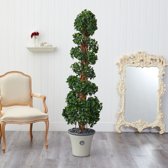 68 English Ivy Topiary Spiral Artificial Tree in Decorative Planter UV Resistant Indoor/Outdoor - SKU #T2204 - 2