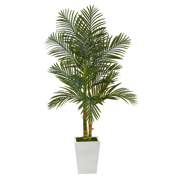 5.5 Golden Cane Artificial Palm Tree in White Metal Planter - SKU #T2225