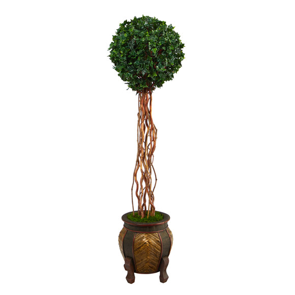63 English Ivy Single Ball Artificial Topiary Tree in Decorative Planter UV Resistant Indoor/Outdoor - SKU #T2228