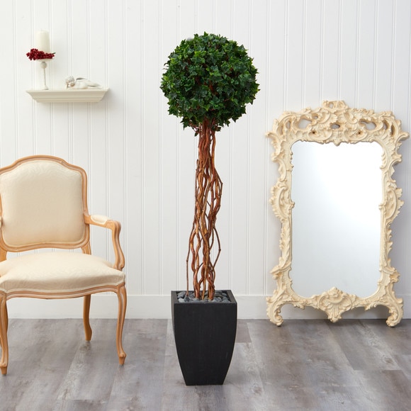 64 English Ivy Single Ball Artificial Topiary Tree in Black Planter UV Resistant Indoor/Outdoor - SKU #T2231 - 2