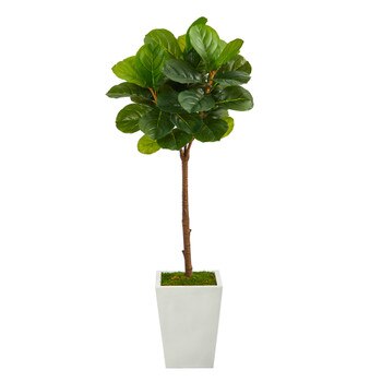 4 Fiddle Leaf Tree in White Metal Planter Real Touch - SKU #T2239