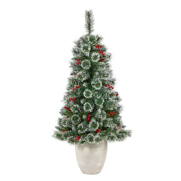 50 Frosted Swiss Pine Artificial Christmas Tree with 100 Clear LED Lights and Berries in White Planter - SKU #T2255 - 2