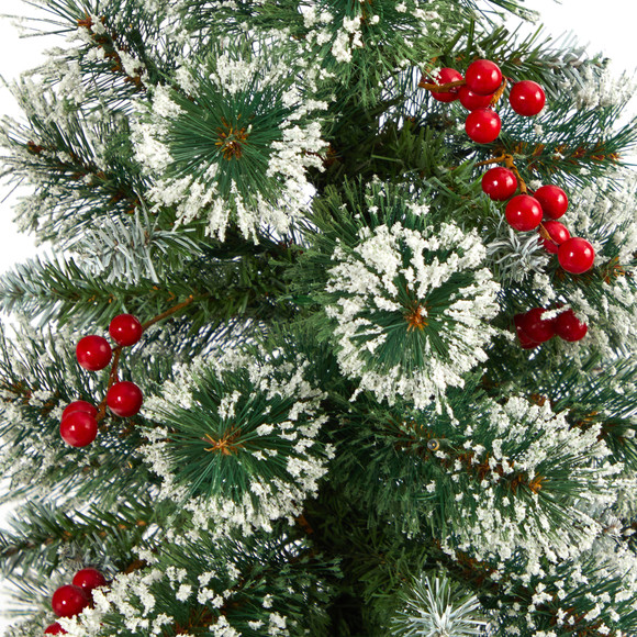 50 Frosted Swiss Pine Artificial Christmas Tree with 100 Clear LED Lights and Berries in White Planter - SKU #T2255 - 4