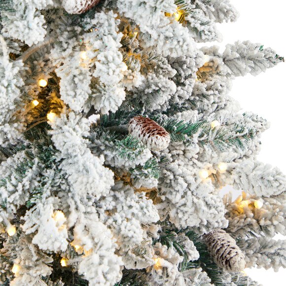 4.5 Flocked Livingston Fir Artificial Christmas Tree with Pine Cones and 150 Clear Warm LED Lights in Tall White Planter - SKU #T2272 - 3