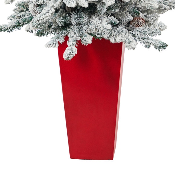 4.5 Flocked Livingston Fir Artificial Christmas Tree with Pine Cones and 150 Clear Warm LED Lights in Tall White Planter - SKU #T2272 - 5