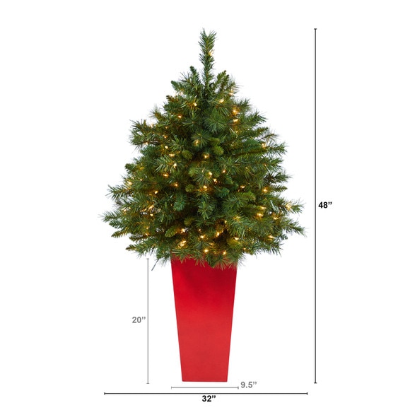 4 Wyoming Mixed Pine Artificial Christmas Tree with 150 Clear Lights and 270 Bendable Branches in Tower Planter - SKU #T2277 - 1