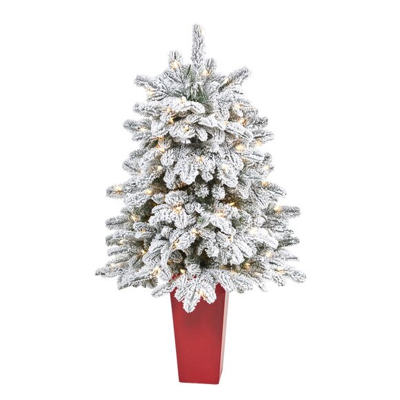 44 Flocked North Carolina Fir Artificial Christmas Tree with 150 Warm White Lights and 545 Bendable Branches in Planter - SKU #T2280