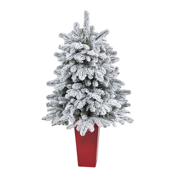 44 Flocked North Carolina Fir Artificial Christmas Tree with 150 Warm White Lights and 545 Bendable Branches in Planter - SKU #T2280 - 2