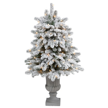 46 Flocked North Carolina Fir Artificial Christmas Tree with 150 Warm White Lights and 545 Bendable Branches in Decorative Urn - SKU #T2281