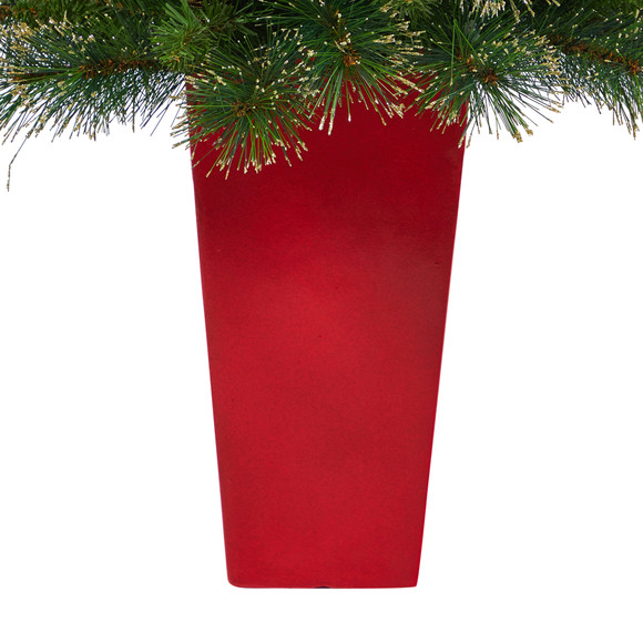 44 Golden Tip Washington Pine Artificial Christmas Tree with 50 Clear Lights Pine Cones and 148 Bendable Branches in Red Tower Planter - SKU #T2285 - 5