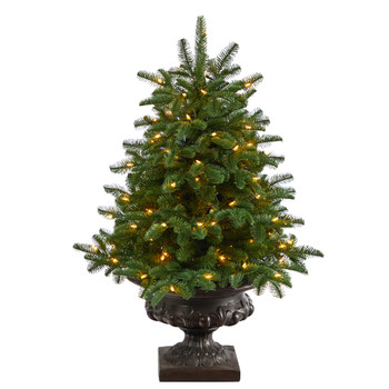 3.5 South Carolina Spruce Artificial Christmas Tree with 100 White Warm Light and 458 Bendable Branches in Iron Colored Urn - SKU #T2294