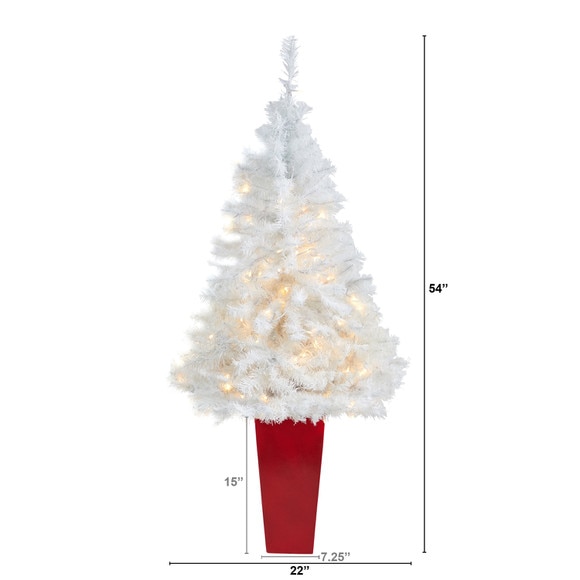 4.5 White Artificial Christmas Tree with 100 Clear LED Lights in Red Planter - SKU #T2307 - 1
