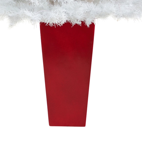 4.5 White Artificial Christmas Tree with 100 Clear LED Lights in Red Planter - SKU #T2307 - 5