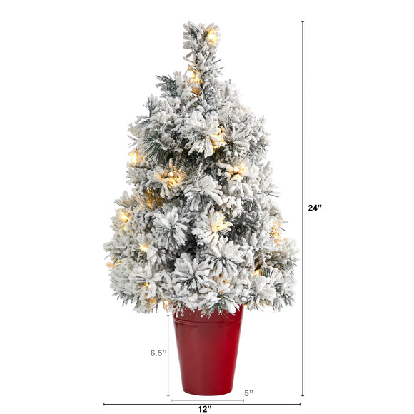 2 Flocked Artificial Christmas Tree with 30 Clear LED Lights in Burgundy Vase - SKU #T2312 - 1