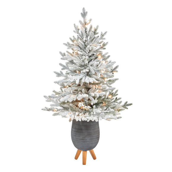 45 Flocked Fraser Fir Artificial Christmas Tree with 200 Warm White Lights and 481 Bendable Branches in Gray Planter with Stand - SKU #T2316