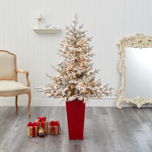 57 Flocked Fraser Fir Artificial Christmas Tree with 300 Warm White Lights and 967 Bendable Branches in Tower Planter - SKU #T2319 - 6