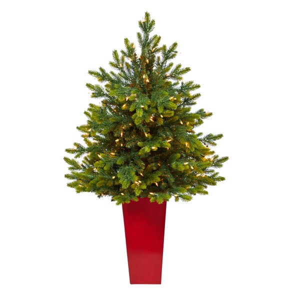 44 North Carolina Fir Artificial Christmas Tree with 150 Clear Lights and 563 Bendable Branches in Red Tower Planter - SKU #T2324