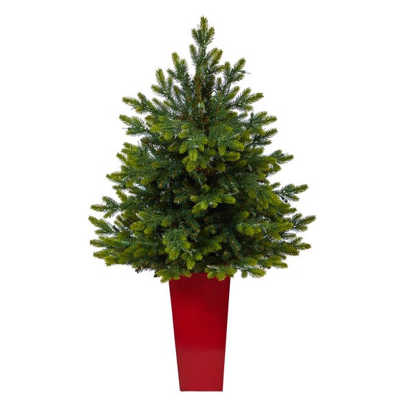 44 North Carolina Fir Artificial Christmas Tree with 150 Clear Lights and 563 Bendable Branches in Red Tower Planter - SKU #T2324 - 2