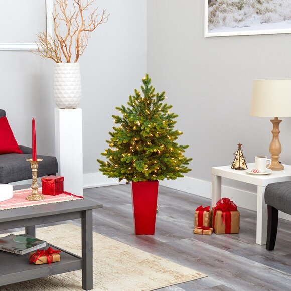 44 North Carolina Fir Artificial Christmas Tree with 150 Clear Lights and 563 Bendable Branches in Red Tower Planter - SKU #T2324 - 7