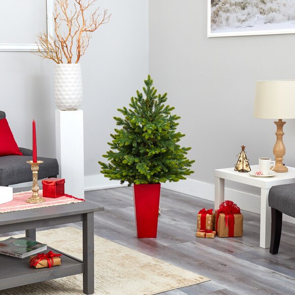 44 North Carolina Fir Artificial Christmas Tree with 150 Clear Lights and 563 Bendable Branches in Red Tower Planter - SKU #T2324 - 8