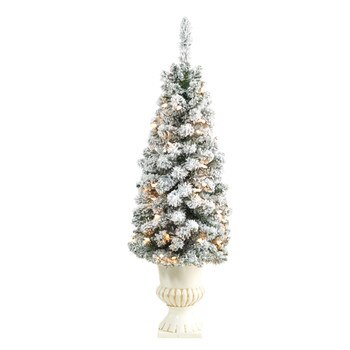 3 Flocked Pencil Artificial Christmas Tree with 50 Clear Lights and 132 Bendable Branches in White Urn - SKU #T2326