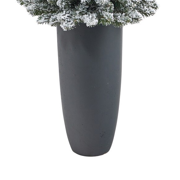 56 Flocked Pencil Artificial Christmas Tree with 100 Clear Lights and 216 Bendable Branches in Gray Planter - SKU #T2331 - 5