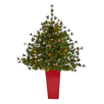 44 Colorado Mountain Pine Artificial Christmas Tree with 50 Clear Lights. 171 Bendable Branches and Pine Cones in Planter - SKU #T2339