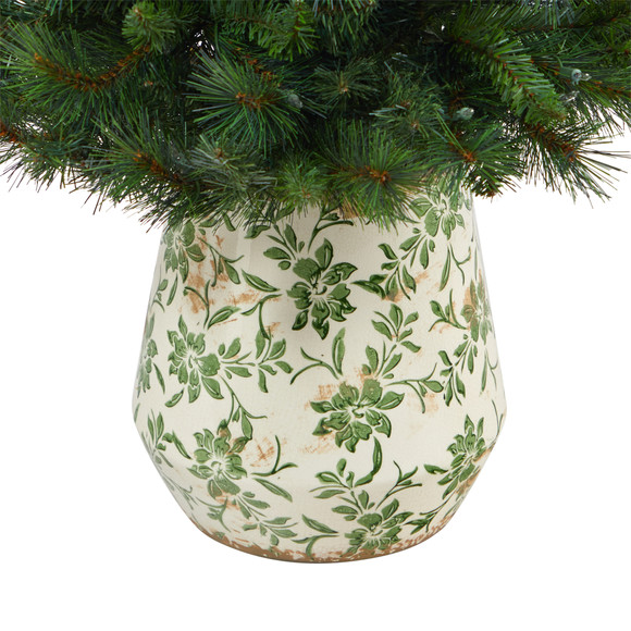 4.5 West Virginia Mountain Pine Artificial Christmas Tree with 100 Clear Lights and 322 Bendable Branches in Floral Print Planter - SKU #T2345 - 5