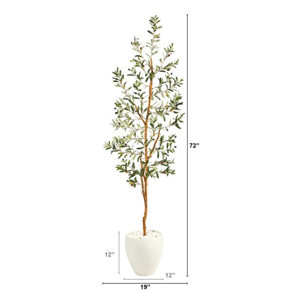 6 Olive Artificial Tree in White Planter - SKU #T2446 - 1