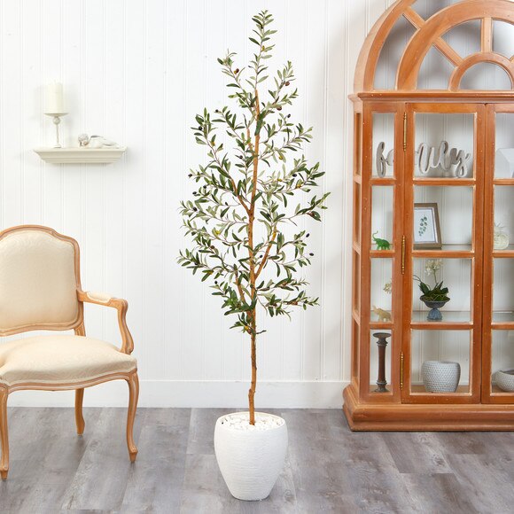 6 Olive Artificial Tree in White Planter - SKU #T2446 - 2