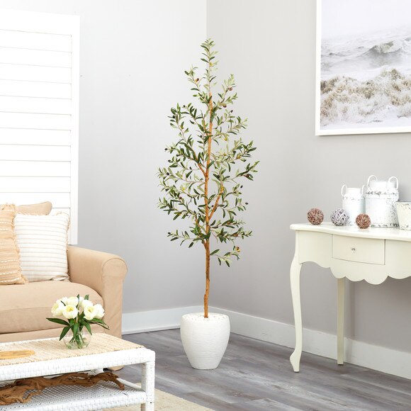6 Olive Artificial Tree in White Planter - SKU #T2446 - 3