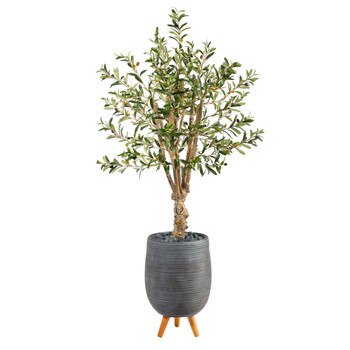 5 Olive Artificial Tree in Gray Tri-Pod Planter - SKU #T2451