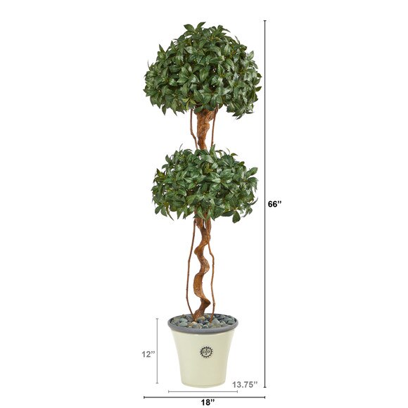 5.5 Sweet Bay Double Ball Topiary Artificial Tree in Decorative Planter - SKU #T2459 - 1