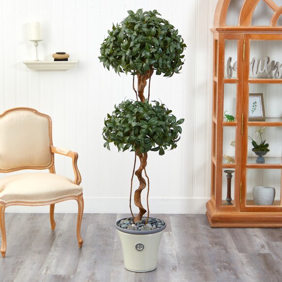 5.5 Sweet Bay Double Ball Topiary Artificial Tree in Decorative Planter - SKU #T2459 - 2