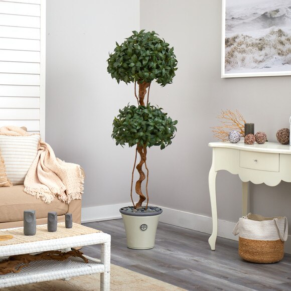5.5 Sweet Bay Double Ball Topiary Artificial Tree in Decorative Planter - SKU #T2459 - 3