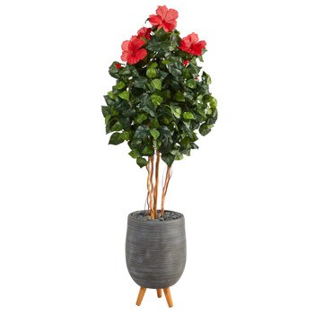58 Hibiscus Artificial Tree in Gray Planter with Stand - SKU #T2484