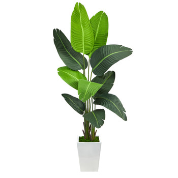 5.5 Travelers Palm Artificial Tree in White Metal Planter - SKU #T2509